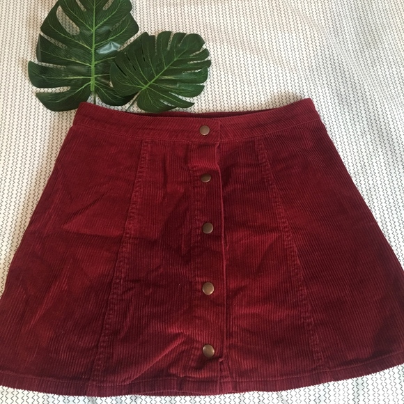 Maroon Courduroy Button Up Skater Skirt - Picture 1 of 2